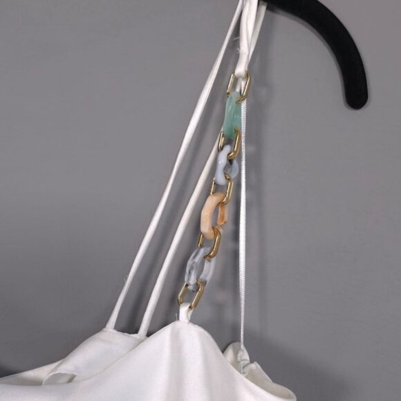 ZARA Women's Dress LARGE Multicolor Chain Strap Satin White Midi Maxi 7756/362 - Picture 10 of 12